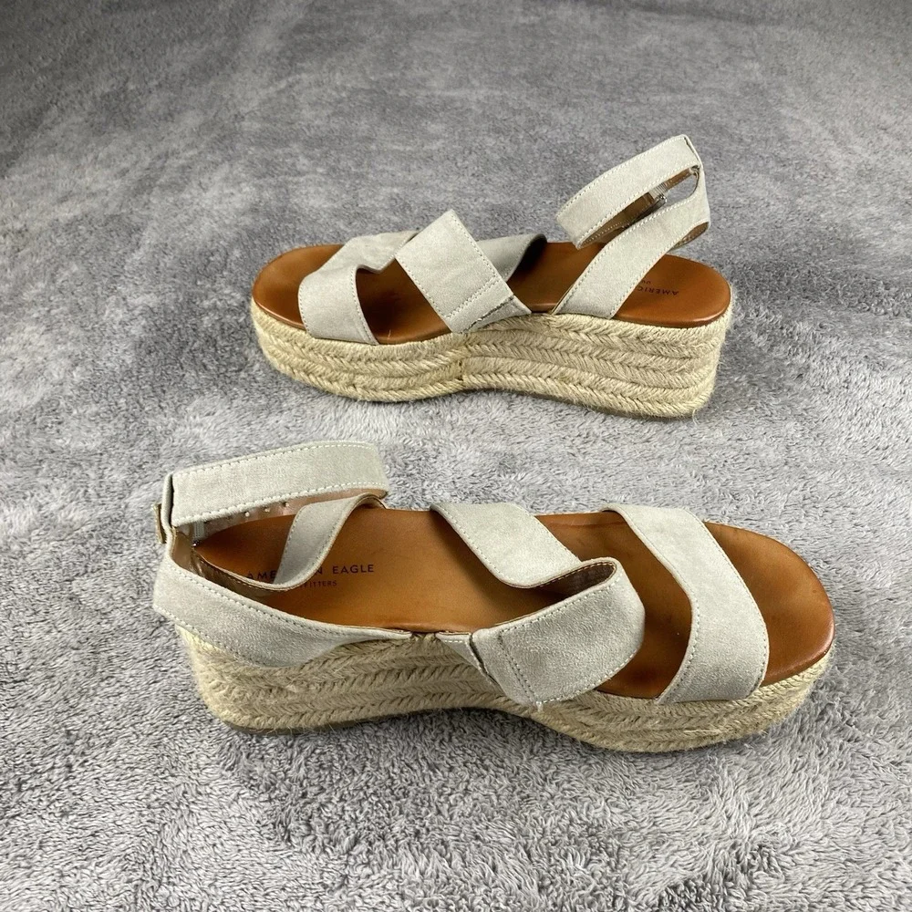 American Eagle Espadrille Platform Sandals  Womens Size 7 Faux Suede Beige